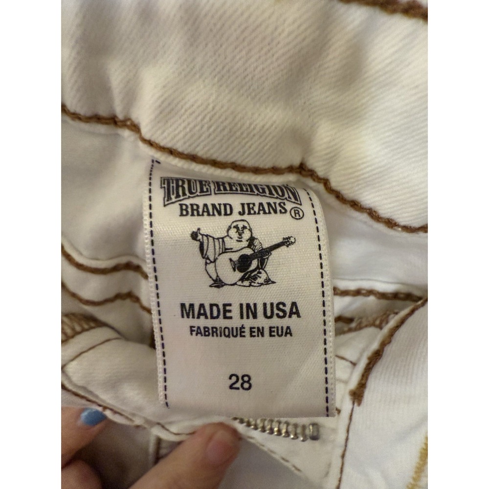 True Religion White Brown Gold Stitching Capri Jeans Size 28 NWOT - Picture 2 of 4